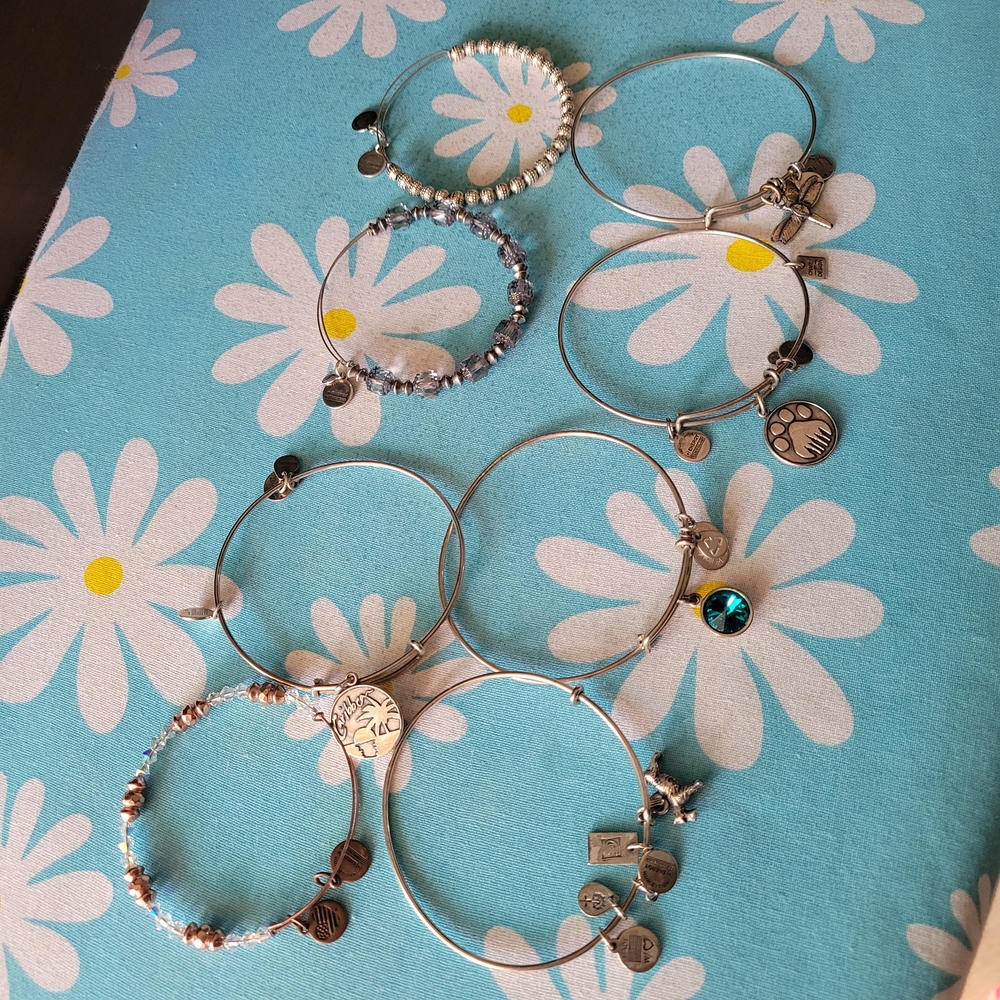 Alex and Ani Silver and Blue Bracelets Set All 8